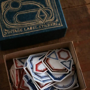 Mini Vintage Label Sticker Box (Blue-White Background) - Smidapaper Ikigai Shop