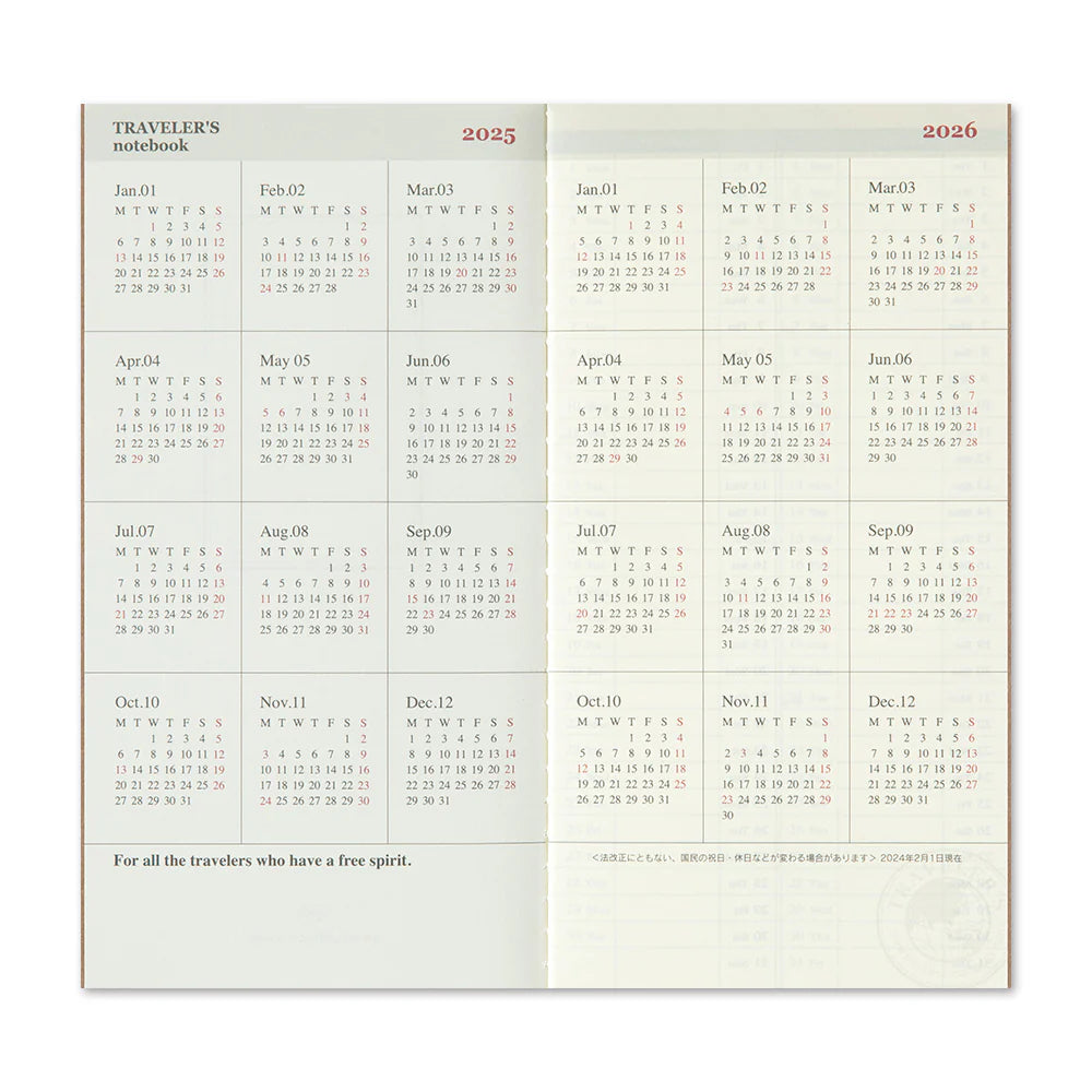 Traveler's Notebook 2025 Refill Weekly + Memo - Regular Size (Second Half)