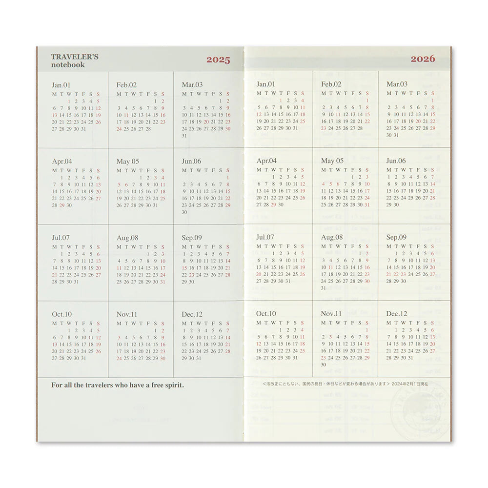 Traveler's Notebook 2025 Refill Weekly Vertical - Regular Size (Second Half)