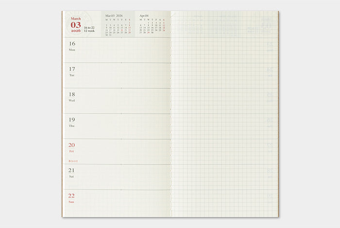Traveler's Notebook 2026 Refill Weekly + Memo - Regular Size