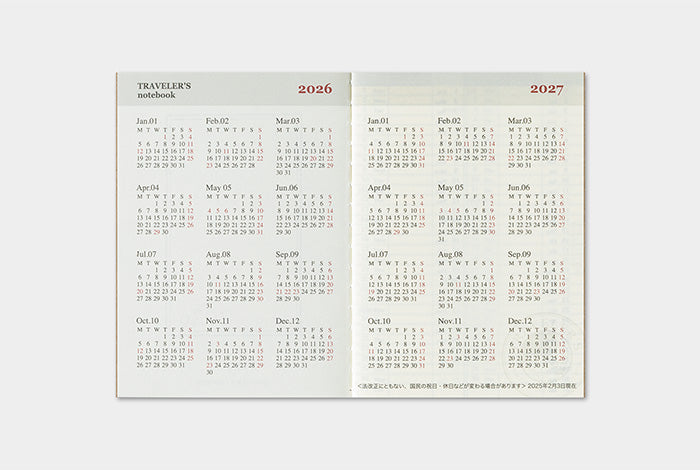 Traveler's Notebook 2026 Refill Weekly - Passport Size