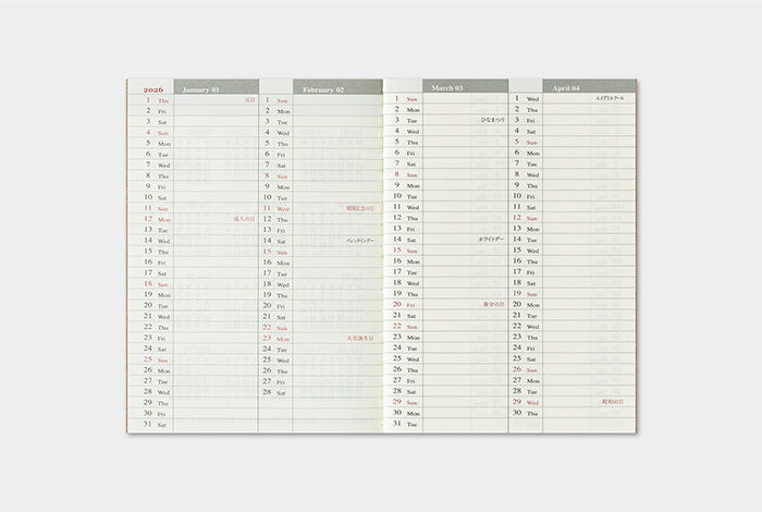 Traveler's Notebook 2026 Refill Weekly - Passport Size