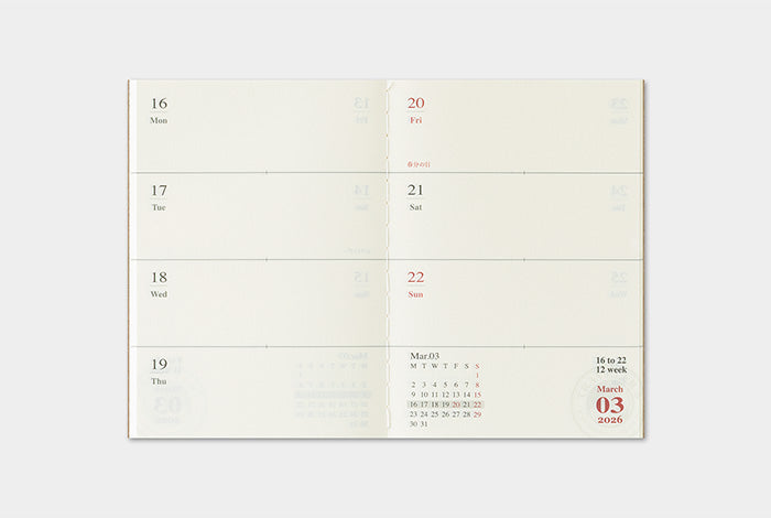Traveler's Notebook 2026 Refill Weekly - Passport Size