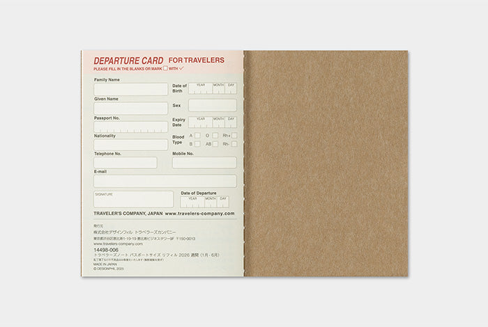 Traveler's Notebook 2026 Refill Weekly - Passport Size