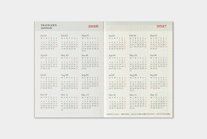Traveler's Notebook 2026 Refill Weekly - Passport Size