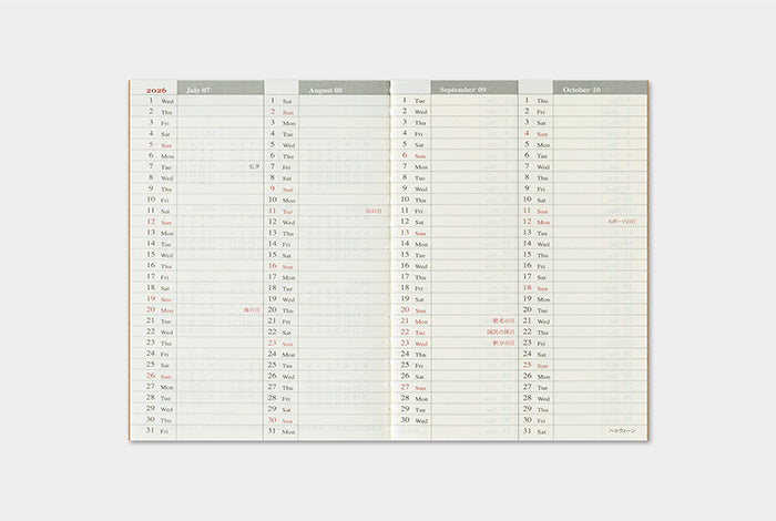 Traveler's Notebook 2026 Refill Weekly - Passport Size