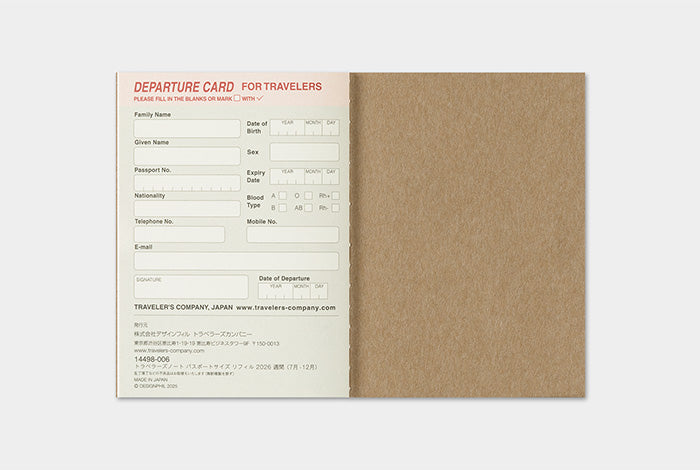 Traveler's Notebook 2026 Refill Weekly - Passport Size