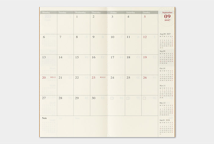 [PREORDER] Traveler's Notebook 2027 Refill Monthly - Regular Size