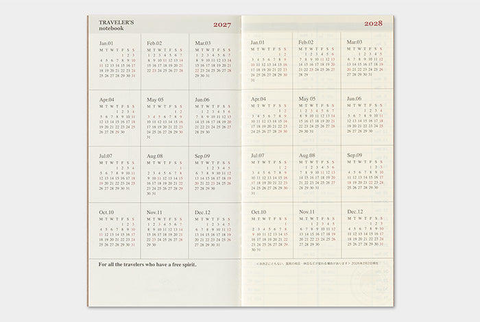 [PREORDER] Traveler's Notebook 2027 Refill Weekly + Memo - Regular Size