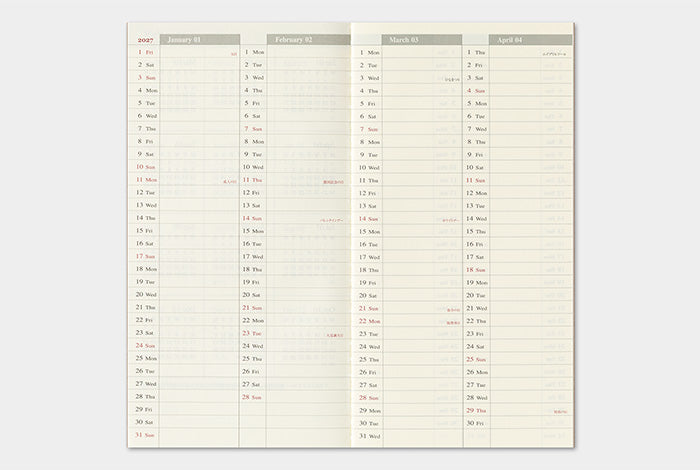 [PREORDER] Traveler's Notebook 2027 Refill Weekly + Memo - Regular Size