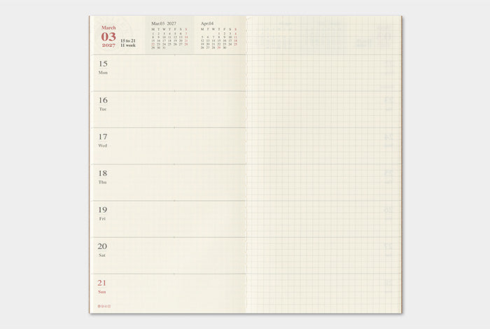 [PREORDER] Traveler's Notebook 2027 Refill Weekly + Memo - Regular Size