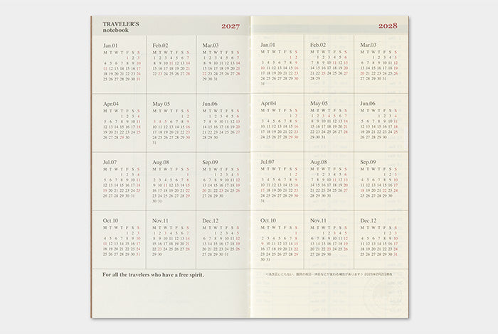 [PREORDER] Traveler's Notebook 2027 Refill Weekly + Memo - Regular Size