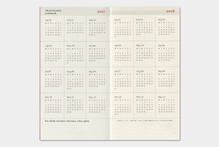[PREORDER] Traveler's Notebook 2027 Refill Weekly Vertical - Regular Size