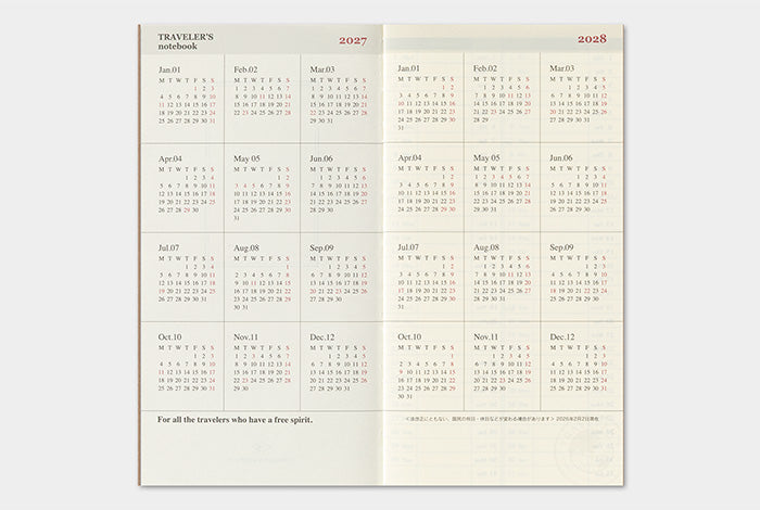 [PREORDER] Traveler's Notebook 2027 Refill Weekly Vertical - Regular Size