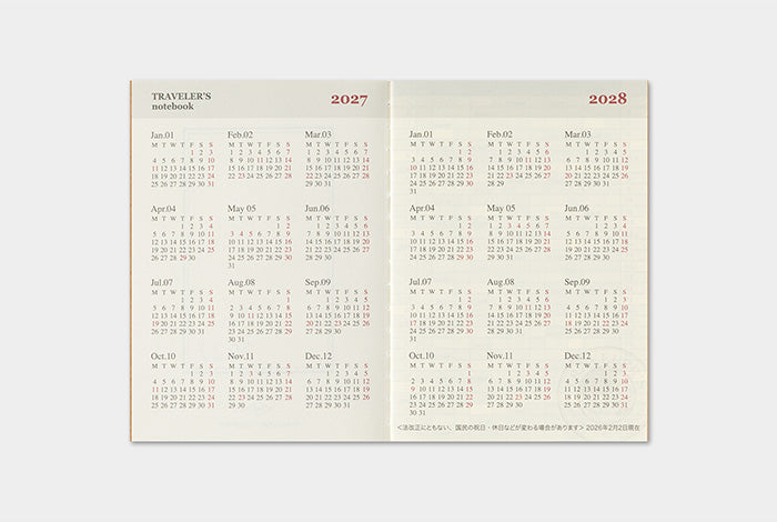 [PREORDER] Traveler's Notebook 2027 Refill Monthly - Passport Size