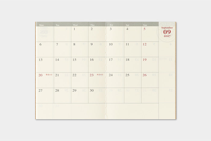 [PREORDER] Traveler's Notebook 2027 Refill Monthly - Passport Size