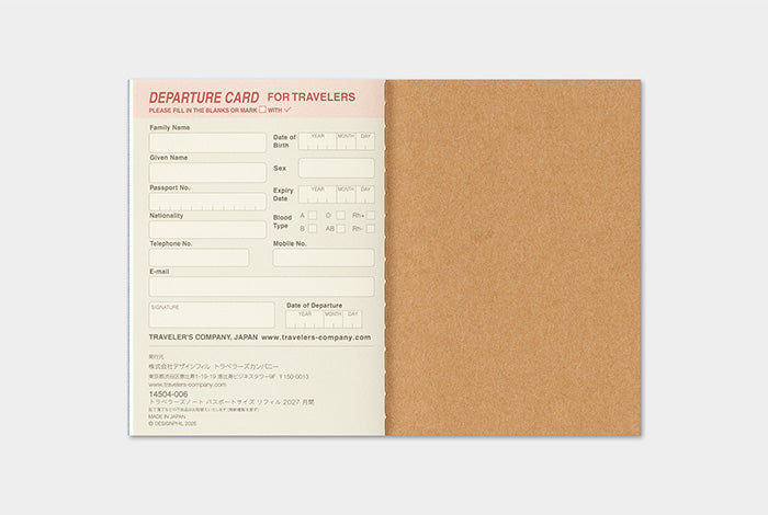 [PREORDER] Traveler's Notebook 2027 Refill Monthly - Passport Size