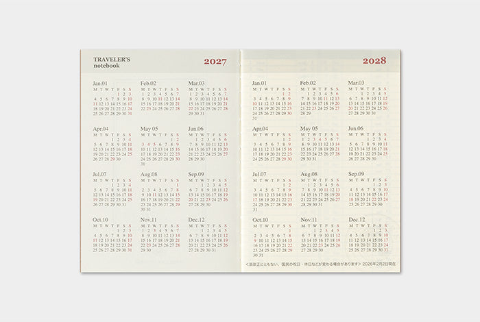 [PREORDER] Traveler's Notebook 2027 Refill Weekly - Passport Size