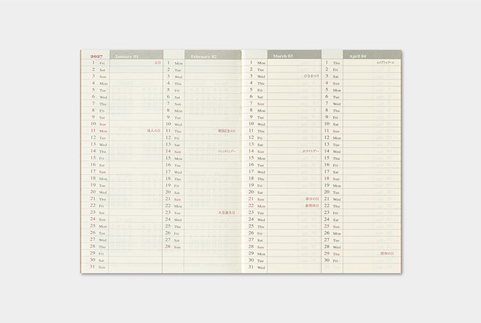 [PREORDER] Traveler's Notebook 2027 Refill Weekly - Passport Size