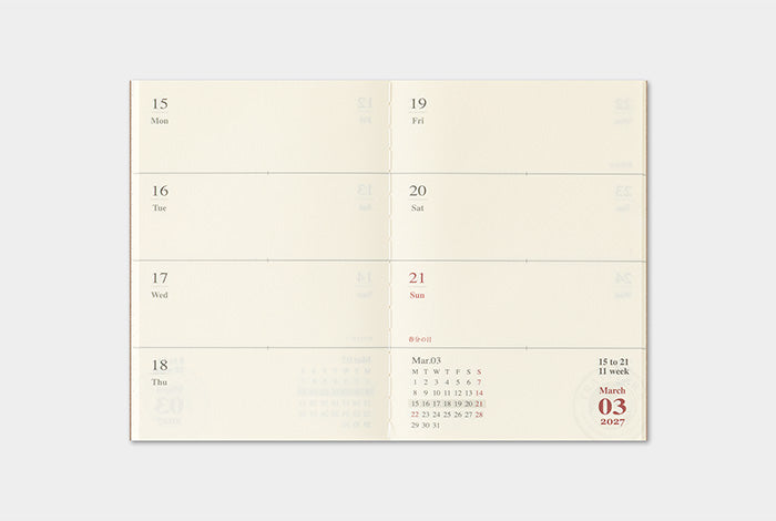 [PREORDER] Traveler's Notebook 2027 Refill Weekly - Passport Size