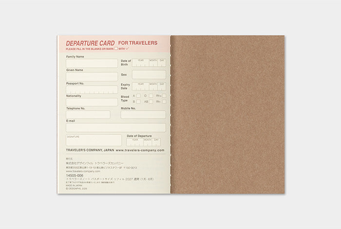 [PREORDER] Traveler's Notebook 2027 Refill Weekly - Passport Size