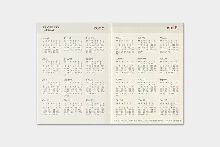 [PREORDER] Traveler's Notebook 2027 Refill Weekly - Passport Size