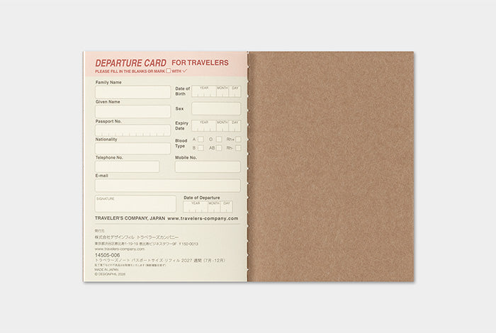 [PREORDER] Traveler's Notebook 2027 Refill Weekly - Passport Size