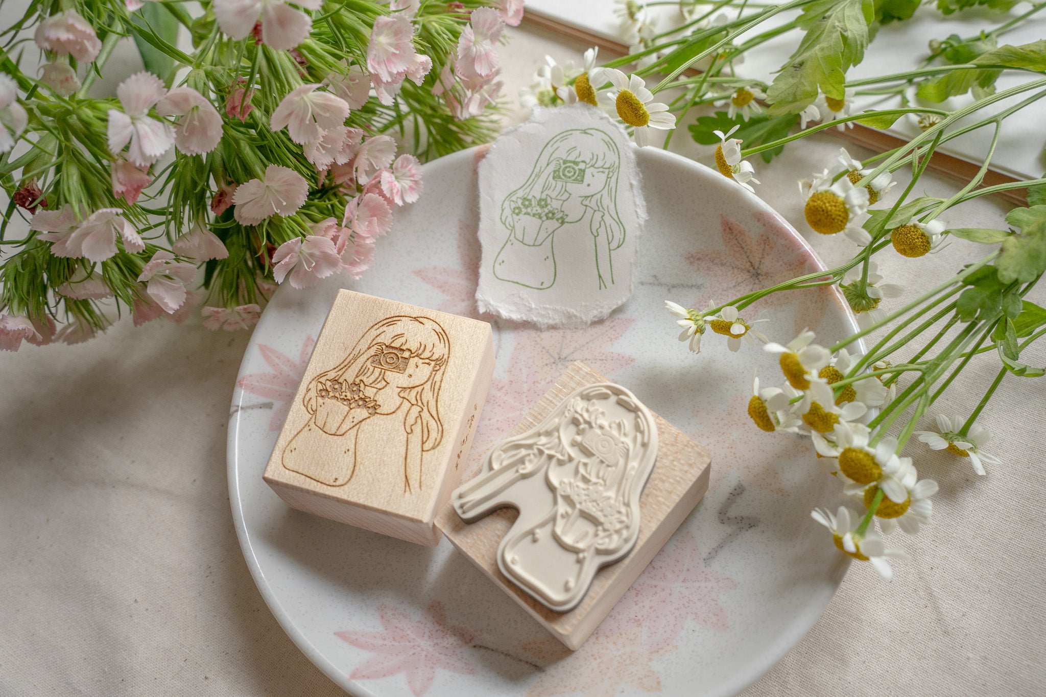 Camera Girl Rubber Stamp