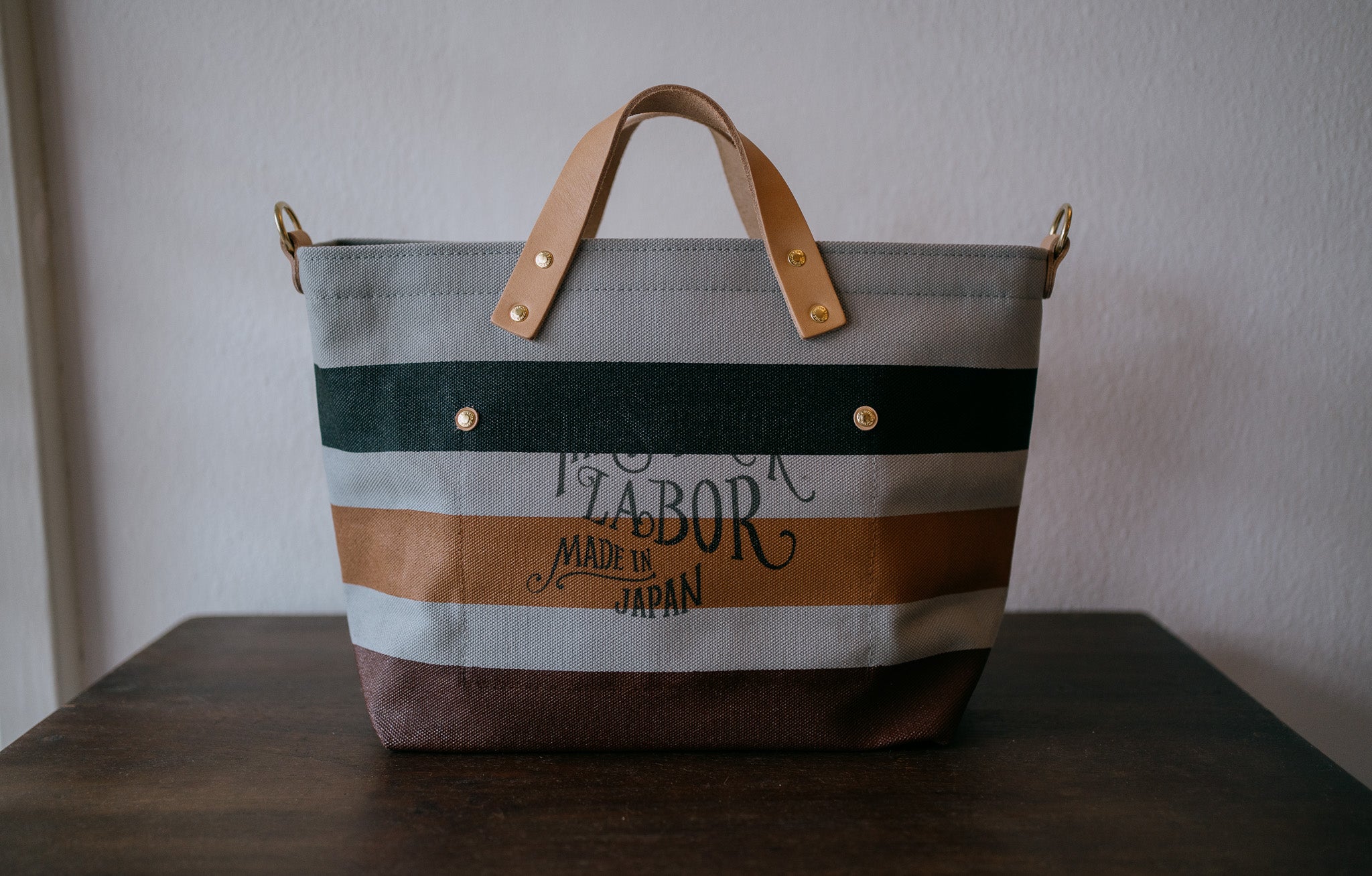 The Superior Labor-Engineer Shoulder Bag XS: Gray Canvas Stripes (Black/Tan/Chocolate)