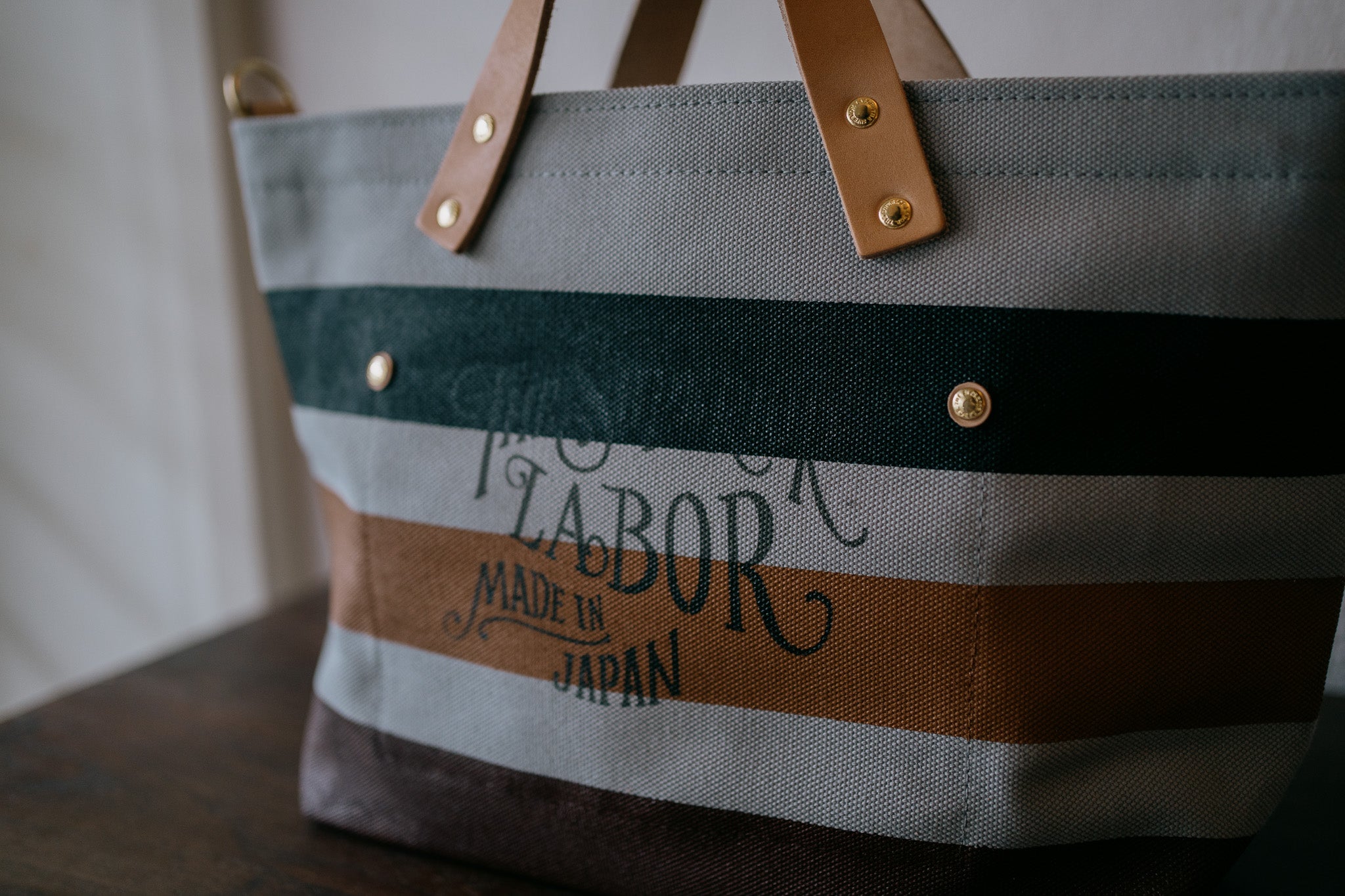 The Superior Labor-Engineer Shoulder Bag XS: Gray Canvas Stripes (Black/Tan/Chocolate)