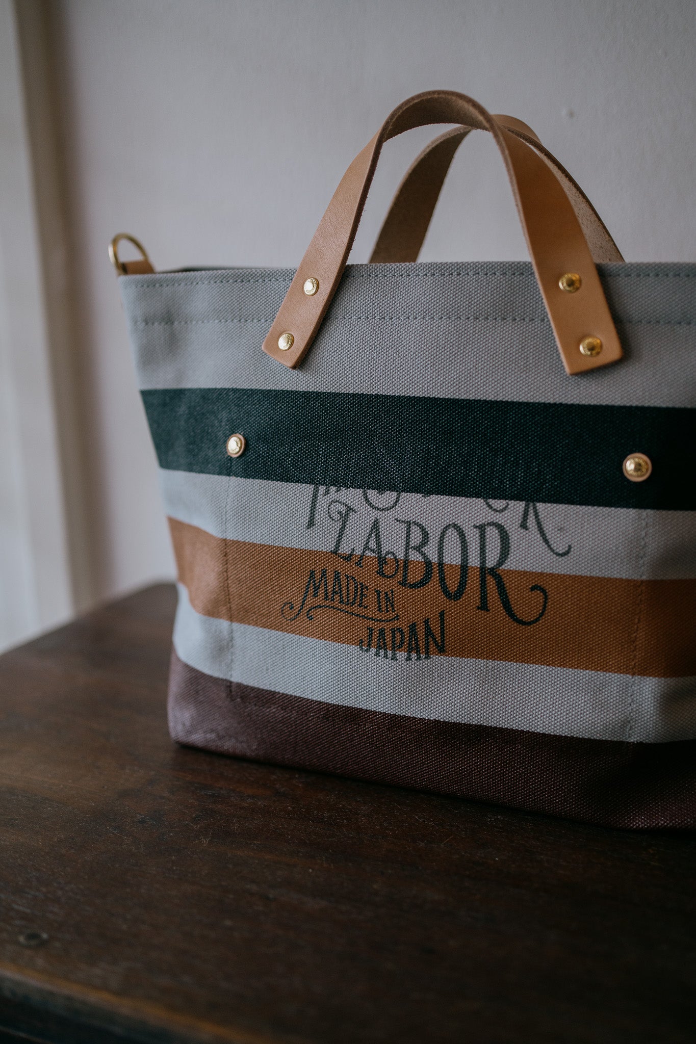 The Superior Labor-Engineer Shoulder Bag XS: Gray Canvas Stripes (Black/Tan/Chocolate)