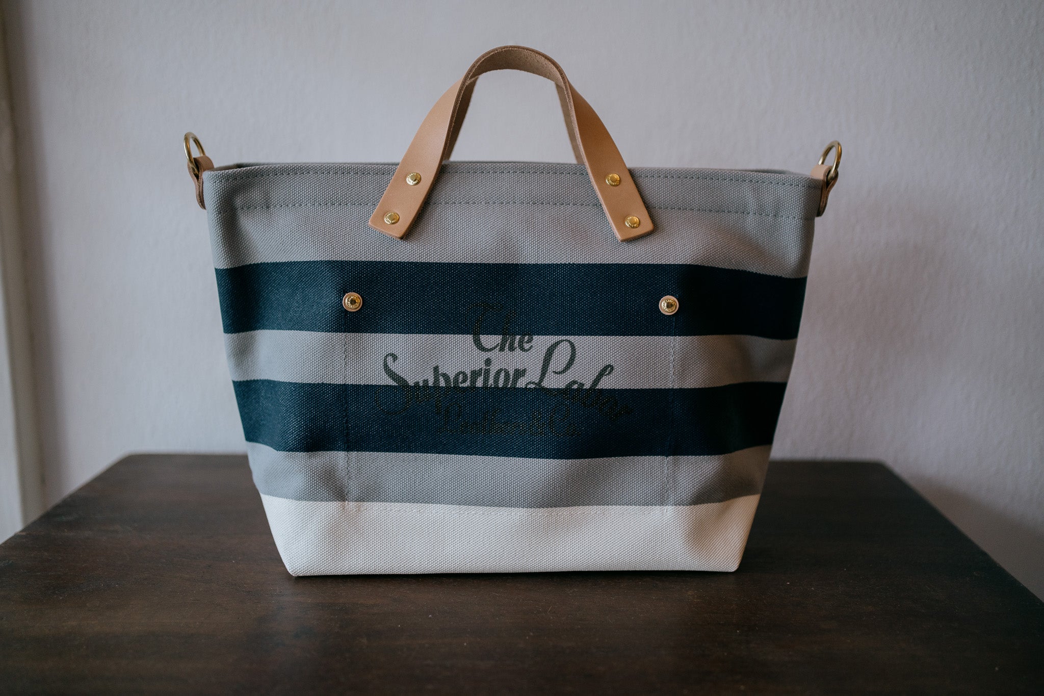 The Superior Labor-Engineer Shoulder Bag XS: Gray Canvas Stripes (Navy/Navy/White)