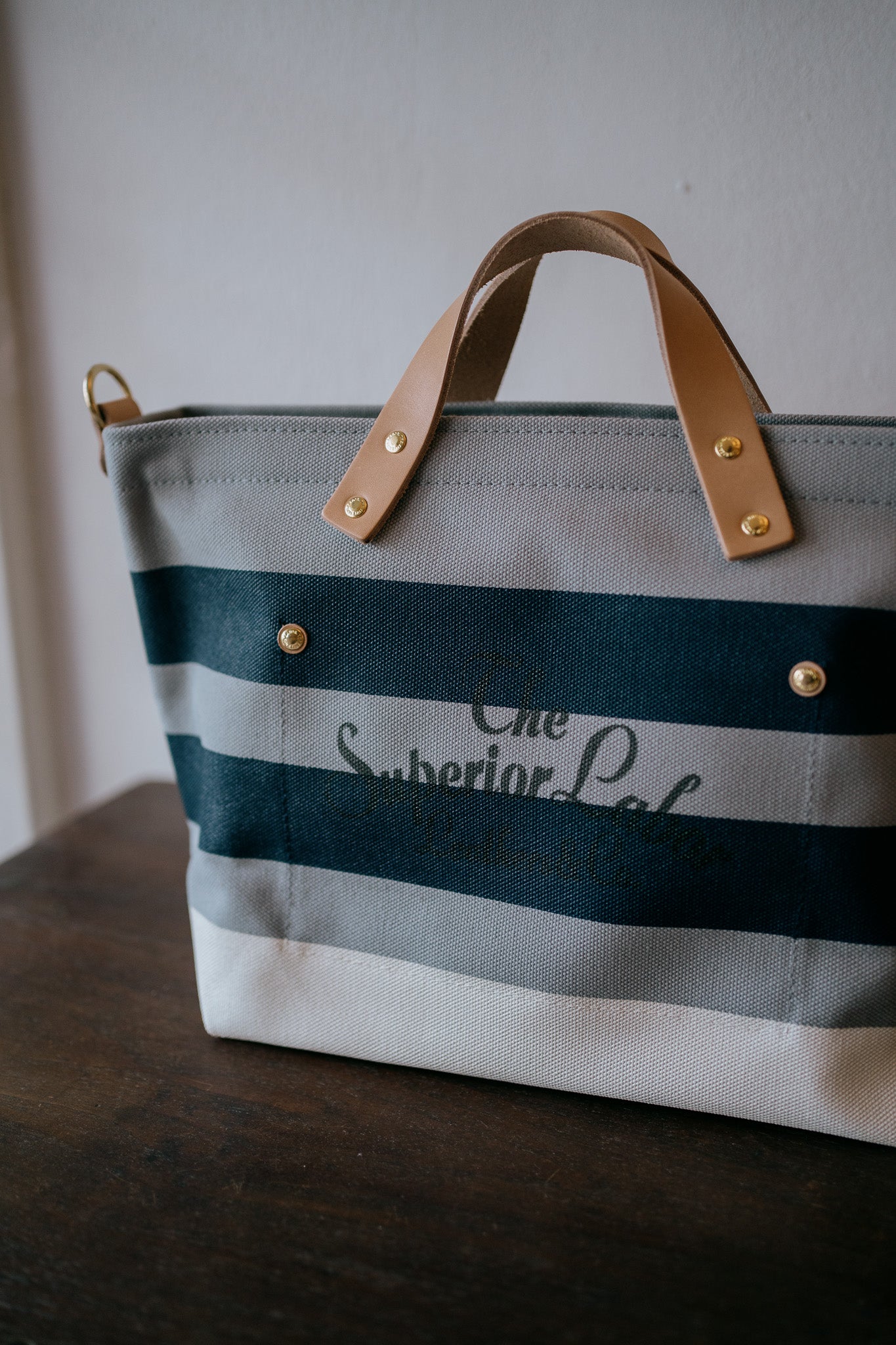 The Superior Labor-Engineer Shoulder Bag XS: Gray Canvas Stripes (Navy/Navy/White)