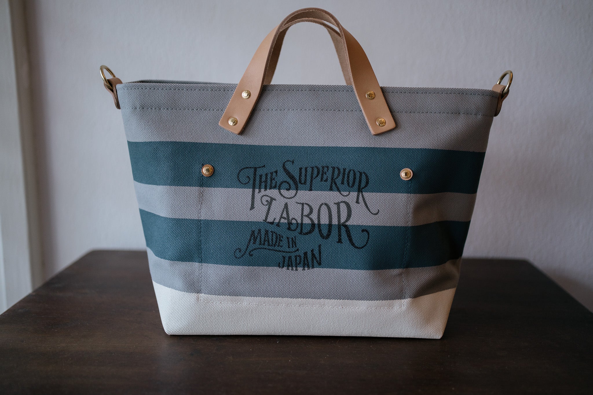 The Superior Labor-Engineer Shoulder Bag XS: Gray Canvas Stripes (Blue Grey/Blue Grey/White)