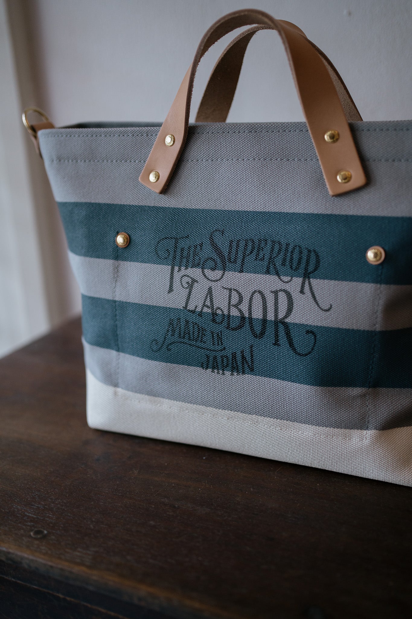 The Superior Labor-Engineer Shoulder Bag XS: Gray Canvas Stripes (Blue Grey/Blue Grey/White)