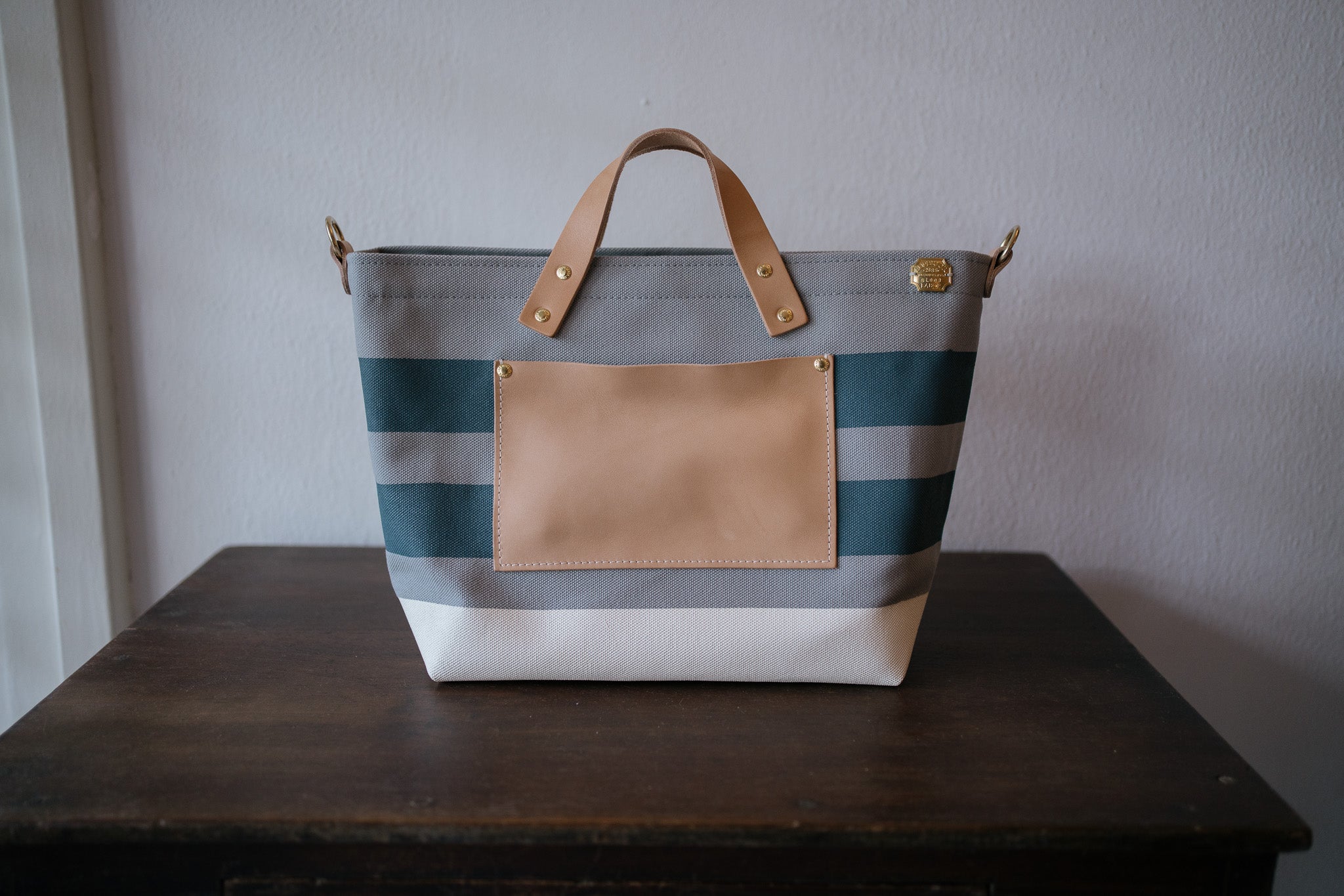 The Superior Labor-Engineer Shoulder Bag XS: Gray Canvas Stripes (Blue Grey/Blue Grey/White)