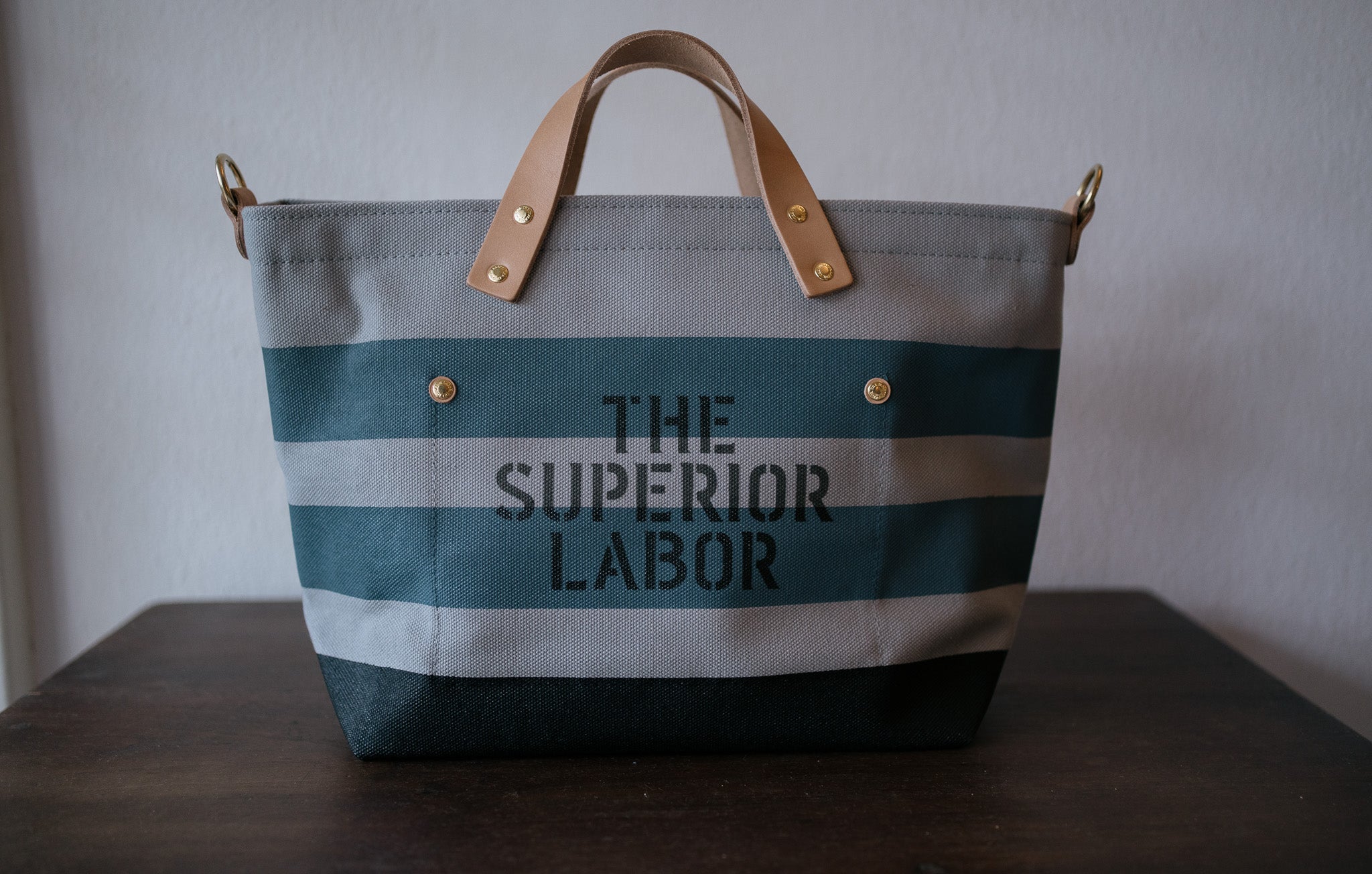 The Superior Labor-Engineer Shoulder Bag XS: Gray Canvas Stripes (Blue Grey/Blue Grey/Black)
