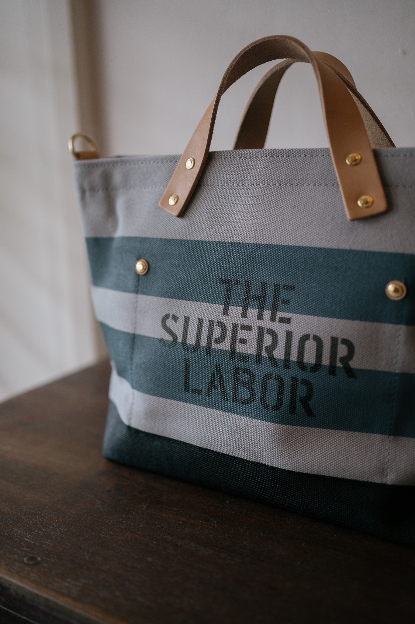 The Superior Labor-Engineer Shoulder Bag XS: Gray Canvas Stripes (Blue Grey/Blue Grey/Black)
