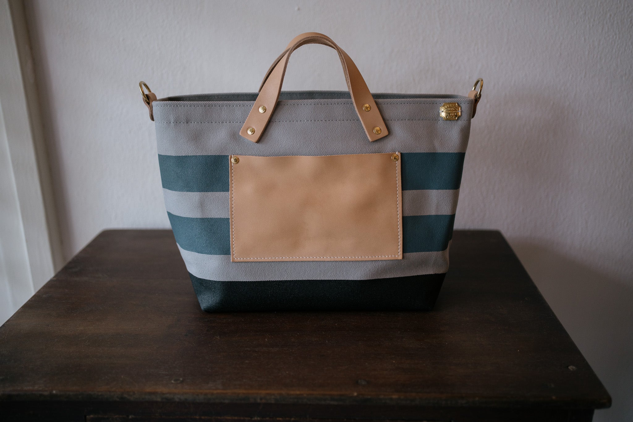 The Superior Labor-Engineer Shoulder Bag XS: Gray Canvas Stripes (Blue Grey/Blue Grey/Black)