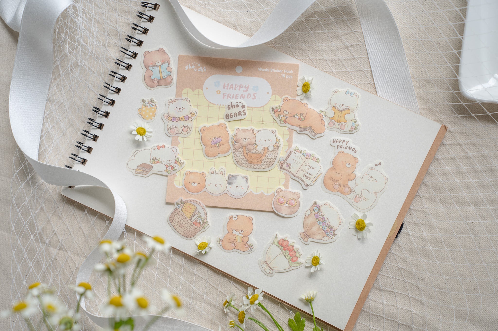 Happy Friends washi sticker pack