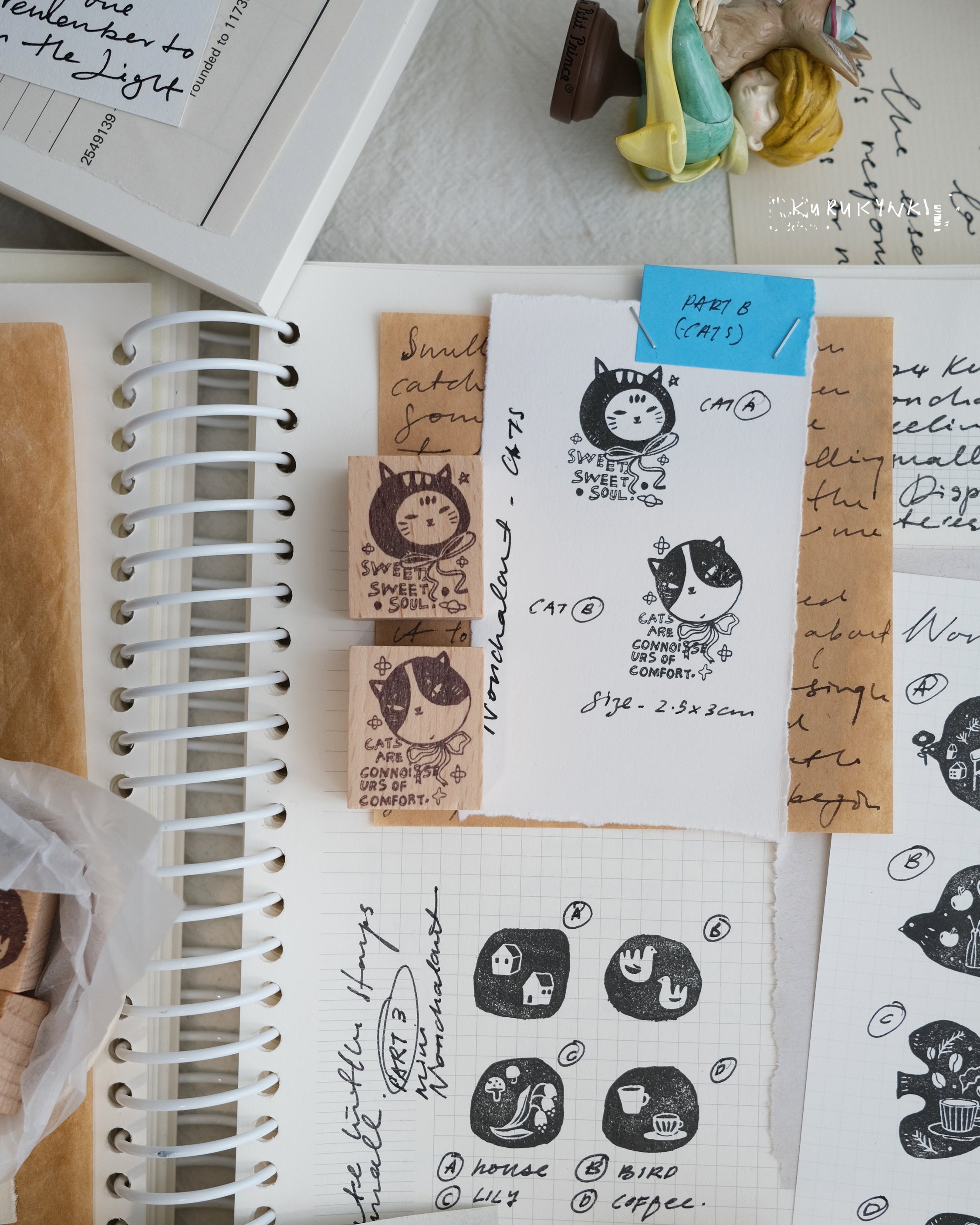Kurukynki Nonchalant: Cat Rubber Stamp (2 designs)
