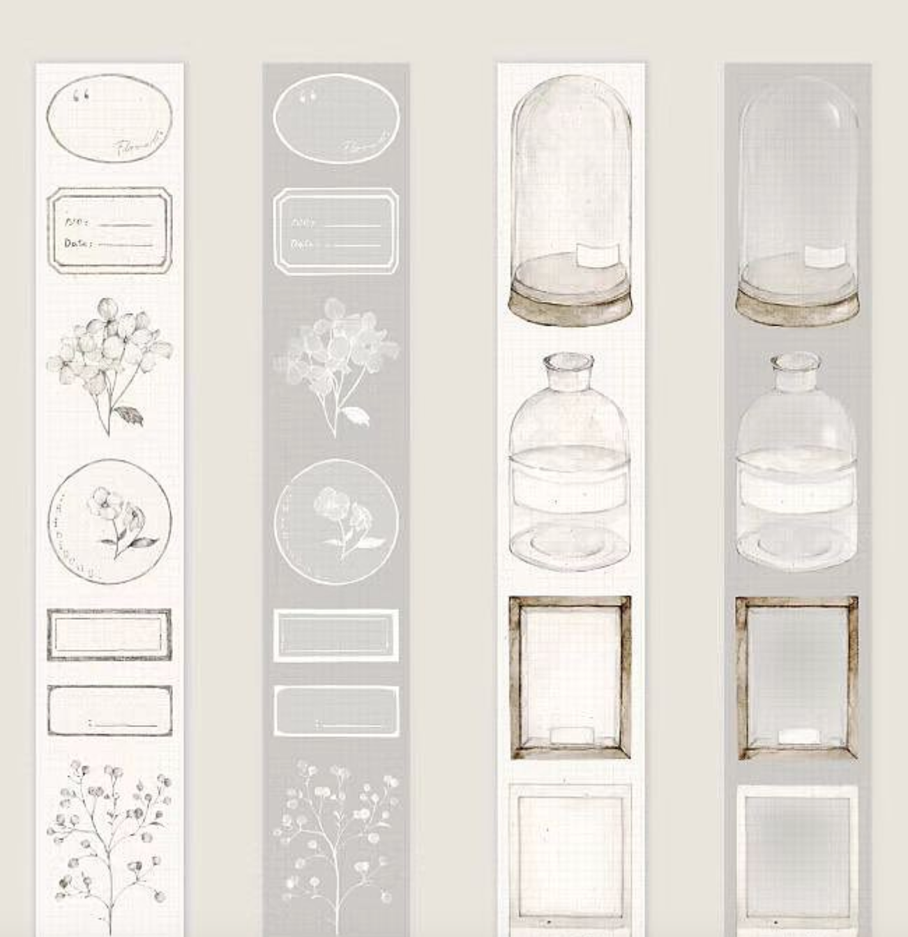 Freckles Tea Vol. 3 PET Tape: White Pages & Bottles (2 designs, 2 types)