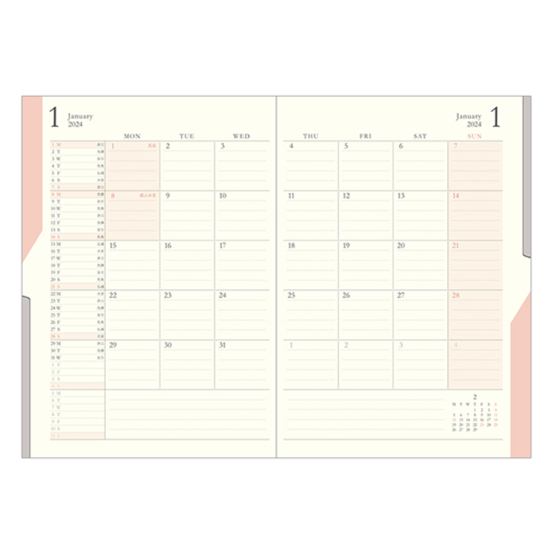 Midori 2024 Double Schedule B6: To Do (2 Colours)