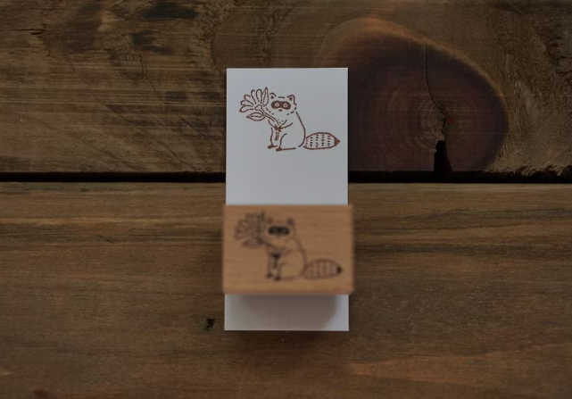 Ivy Snow Raccoon Rubber Stamp