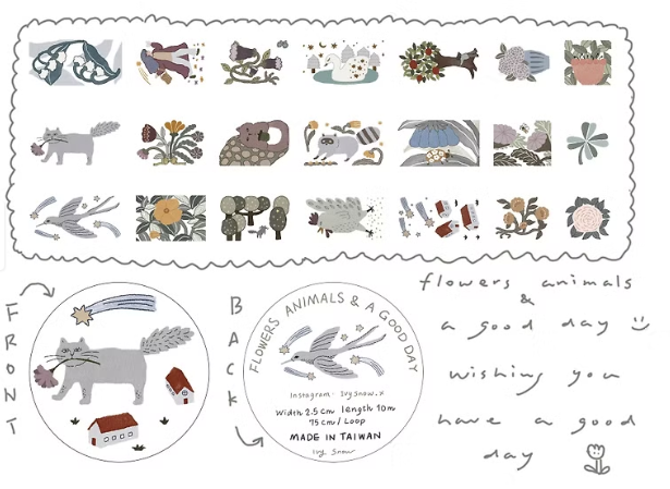 Ivy Snow Flowers, animals & a good day Paper Release Tape