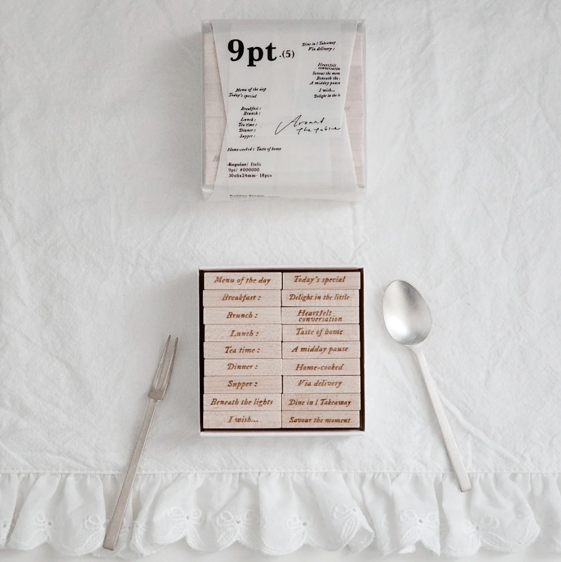 PC 9pt. (5) Tiny Text Rubber Stamps (18 types)