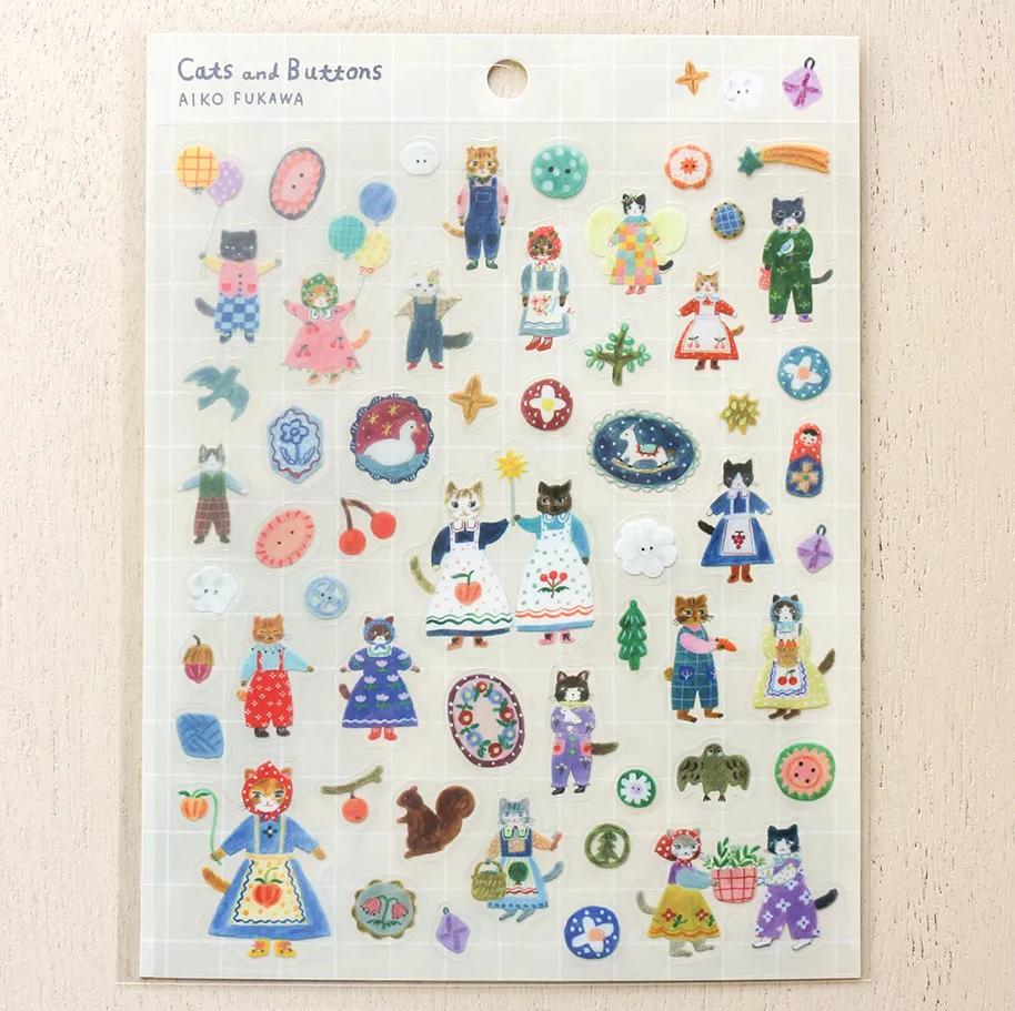 Aiko Fukawa Sticker Sheet: Cats and Buttons