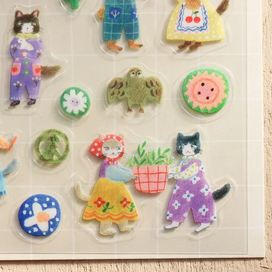 Aiko Fukawa Sticker Sheet: Cats and Buttons