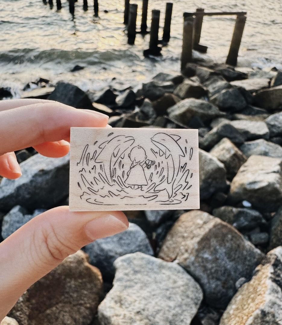 Penspapersplanner Twirl in the Tides Rubber Stamp (Dolphin Girl)