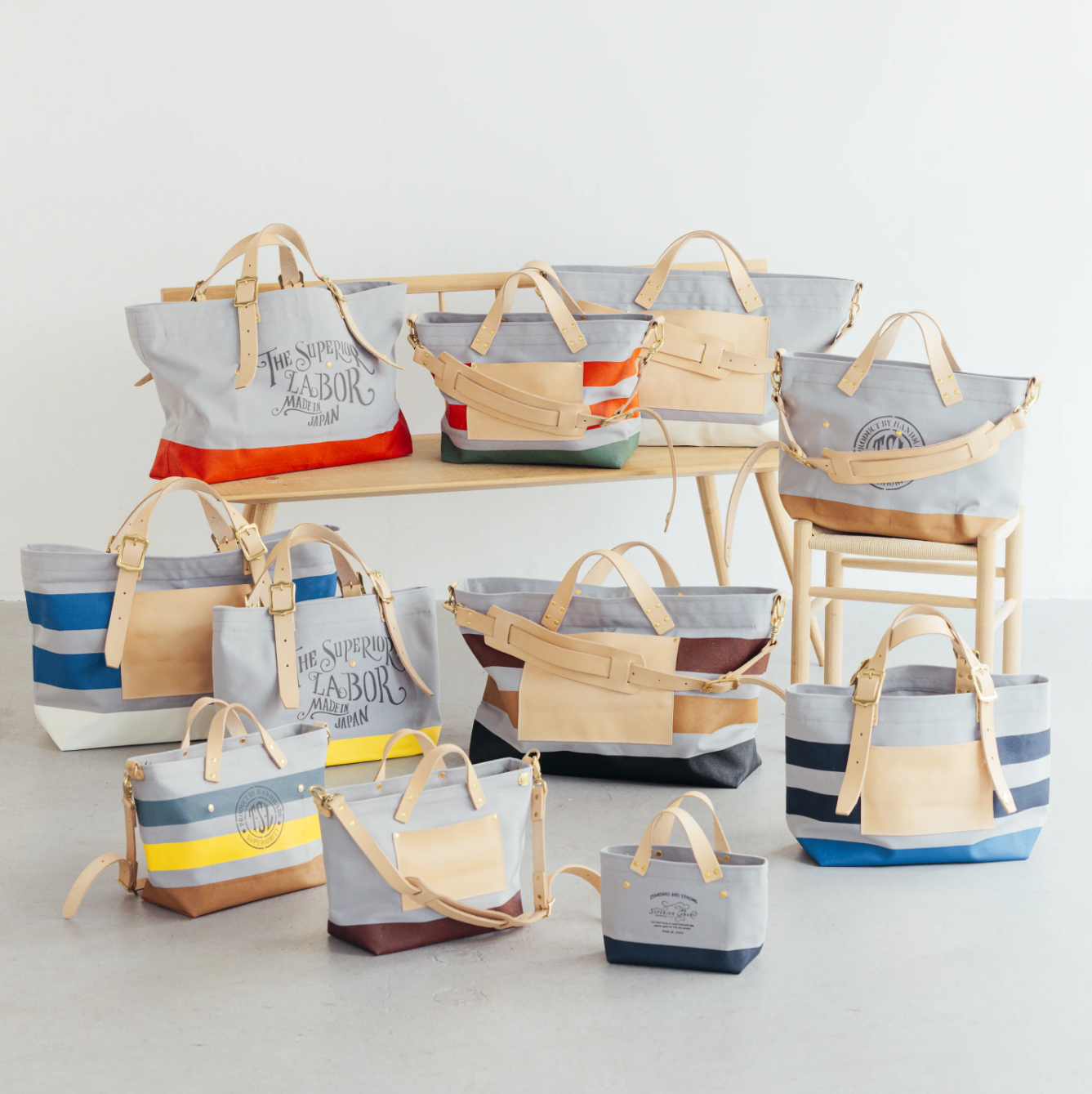 The Superior Labor-Engineer Shoulder Bag XS: Gray Canvas Stripes (Blue Grey/Blue Grey/White)